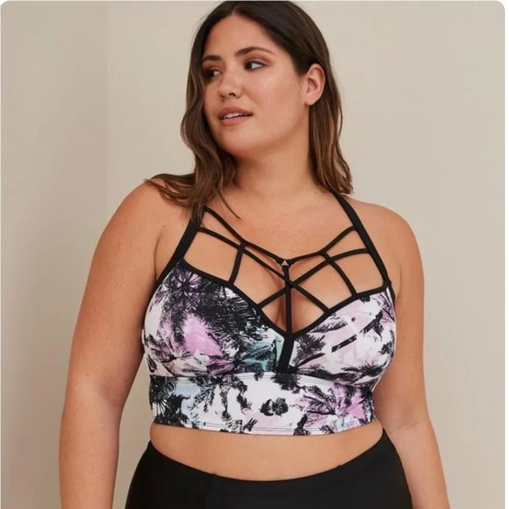 New! Torrid sz 3 Multi Palm‎ Cage Bathing Swim Suit Top 3X